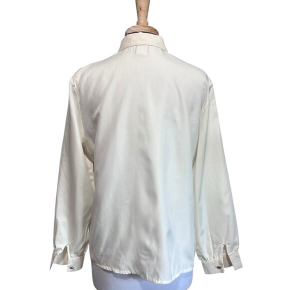 Vtg Lauren Lee Women's 14 Ivory Polyester Satin Embroidered Button Down Blouse - Picture 4 of 6